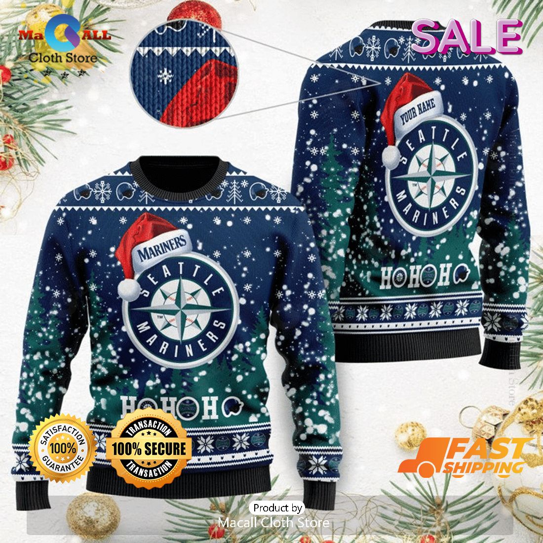 Seattle Mariners MLB Custom Name Ugly Christmas Sweater, Fandom Gifts Seattle Mariners MLB Custom Name Ugly Christmas Sweater, Fandom Gifts