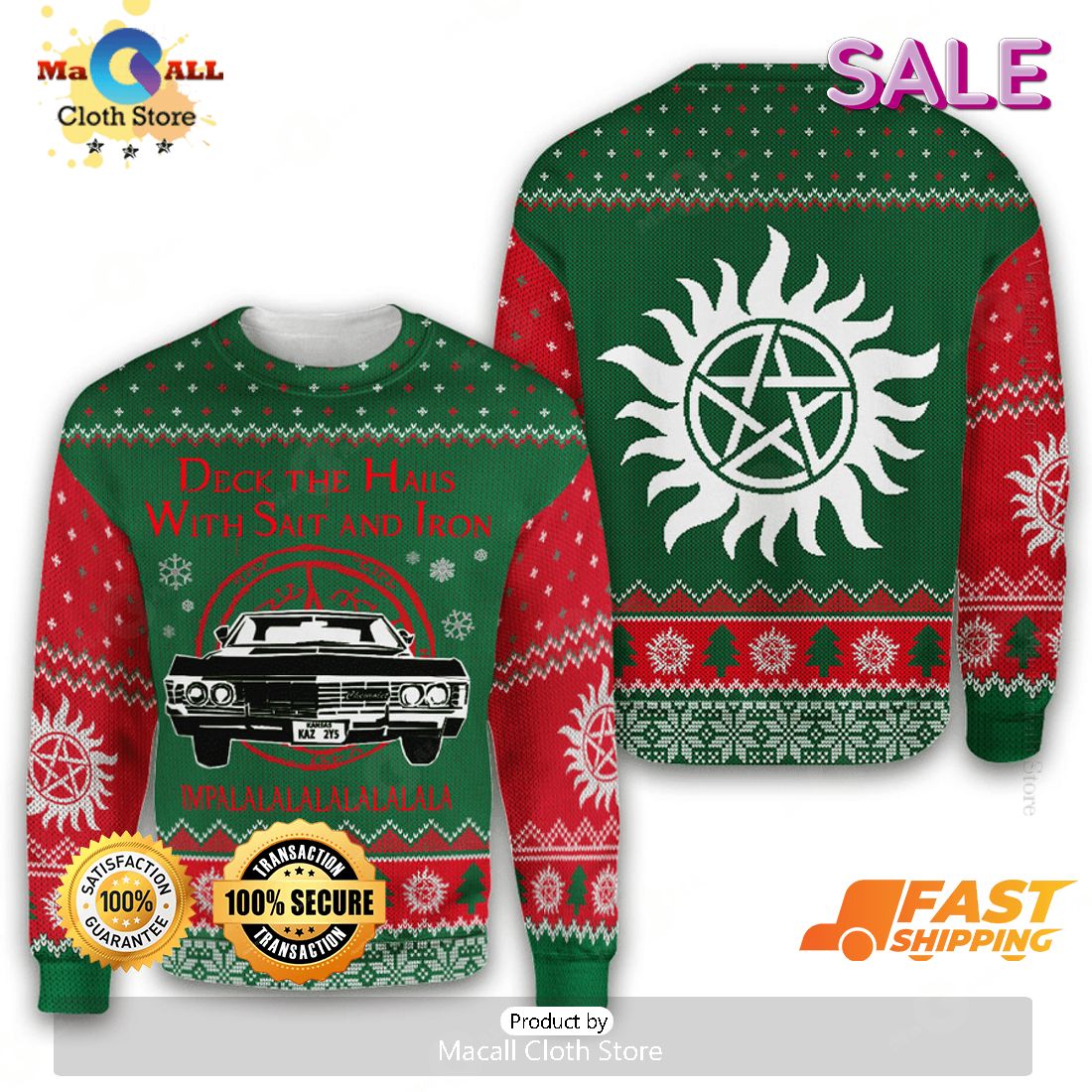 Super Natural Series Impala Ugly Christmas Sweater, Fandom Gifts Super Natural Series Impala Ugly Christmas Sweater, Fandom Gifts
