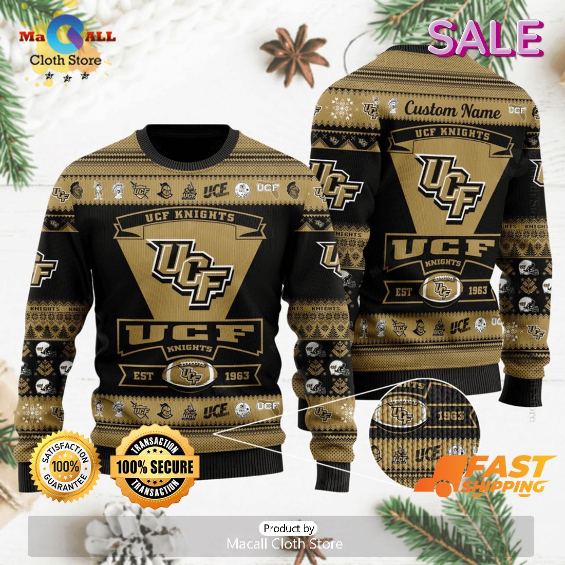 UCF Knights NCAA Custom Name Ugly Christmas Sweater, Fandom Gifts