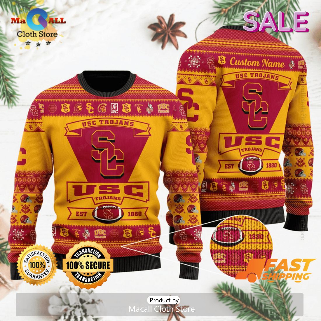 USC Trojans NCAA Custom Name Ugly Christmas Sweater, Fandom Gifts USC Trojans NCAA Custom Name Ugly Christmas Sweater, Fandom Gifts