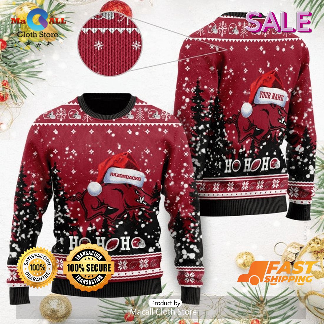 Arkansas Razorbacks NCAA Custom Name Ugly Christmas Sweater, Fandom Gifts Ideas Arkansas Razorbacks NCAA Custom Name Ugly Christmas Sweater, Fandom Gifts Ideas
