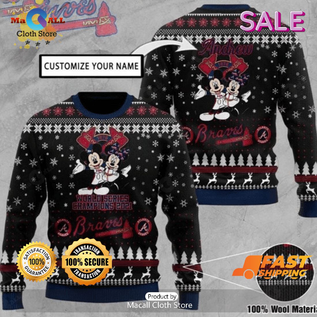 Atlanta Braves MLB Custom Name Ugly Christmas Sweater, Fandom Gifts Ideas Atlanta Braves MLB Custom Name Ugly Christmas Sweater, Fandom Gifts Ideas