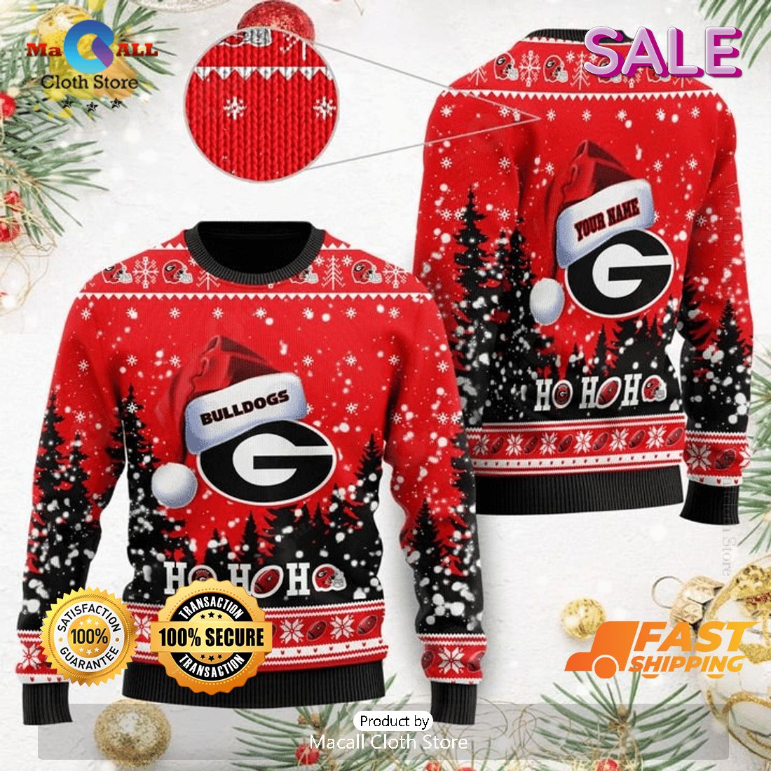 Georgia Bulldogs NCAA Custom Name Ugly Christmas Sweater, Fandom Gifts Ideas
