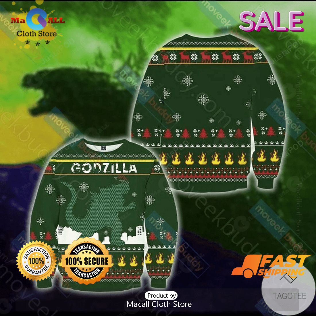 Godzilla Series Xmas Ugly Christmas Sweater, Fandom Gifts Ideas