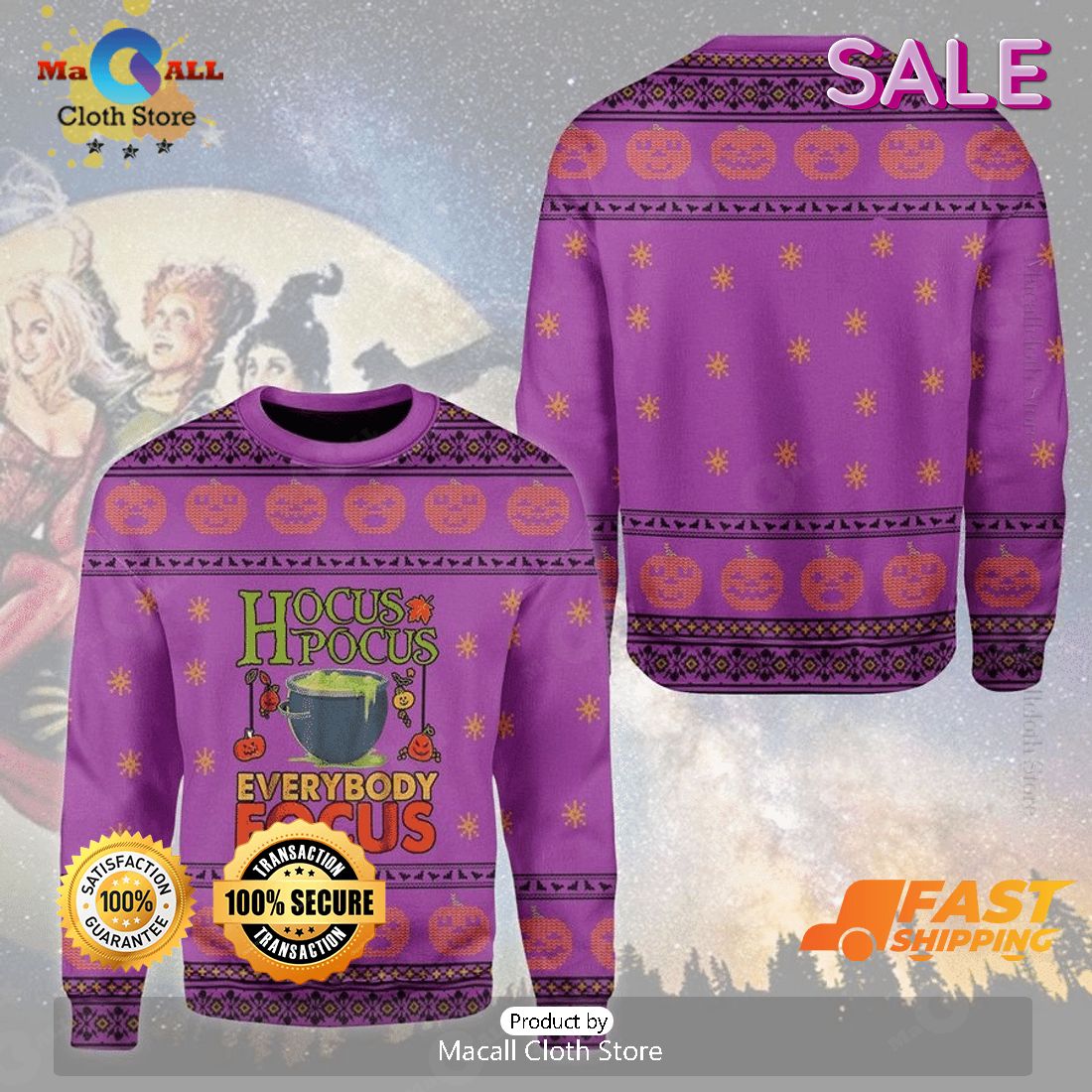 Hocus Pocus Series Everybody Focus Ugly Christmas Sweater, Fandom Gifts Ideas Hocus Pocus Series Everybody Focus Ugly Christmas Sweater, Fandom Gifts Ideas