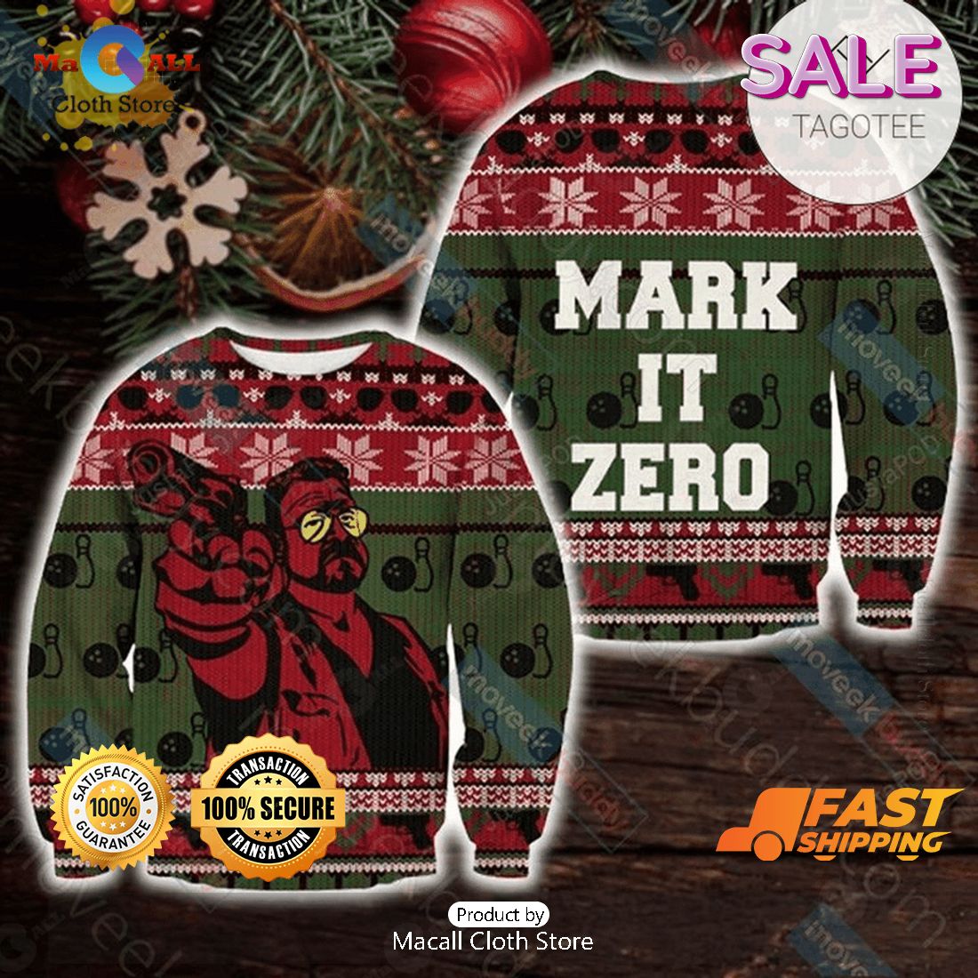 Lebowski Series Mark it Zero Ugly Christmas Sweater, Fandom Gifts Ideas Lebowski Series Mark it Zero Ugly Christmas Sweater, Fandom Gifts Ideas