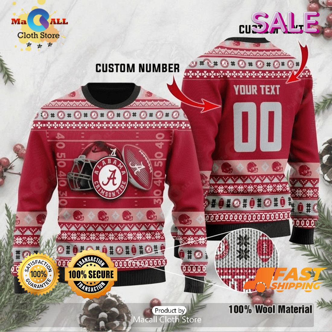 Personalized Alabama Crimson Tide NCAA Ugly Christmas Sweater, Fandom Gifts Ideas Personalized Alabama Crimson Tide NCAA Ugly Christmas Sweater, Fandom Gifts Ideas