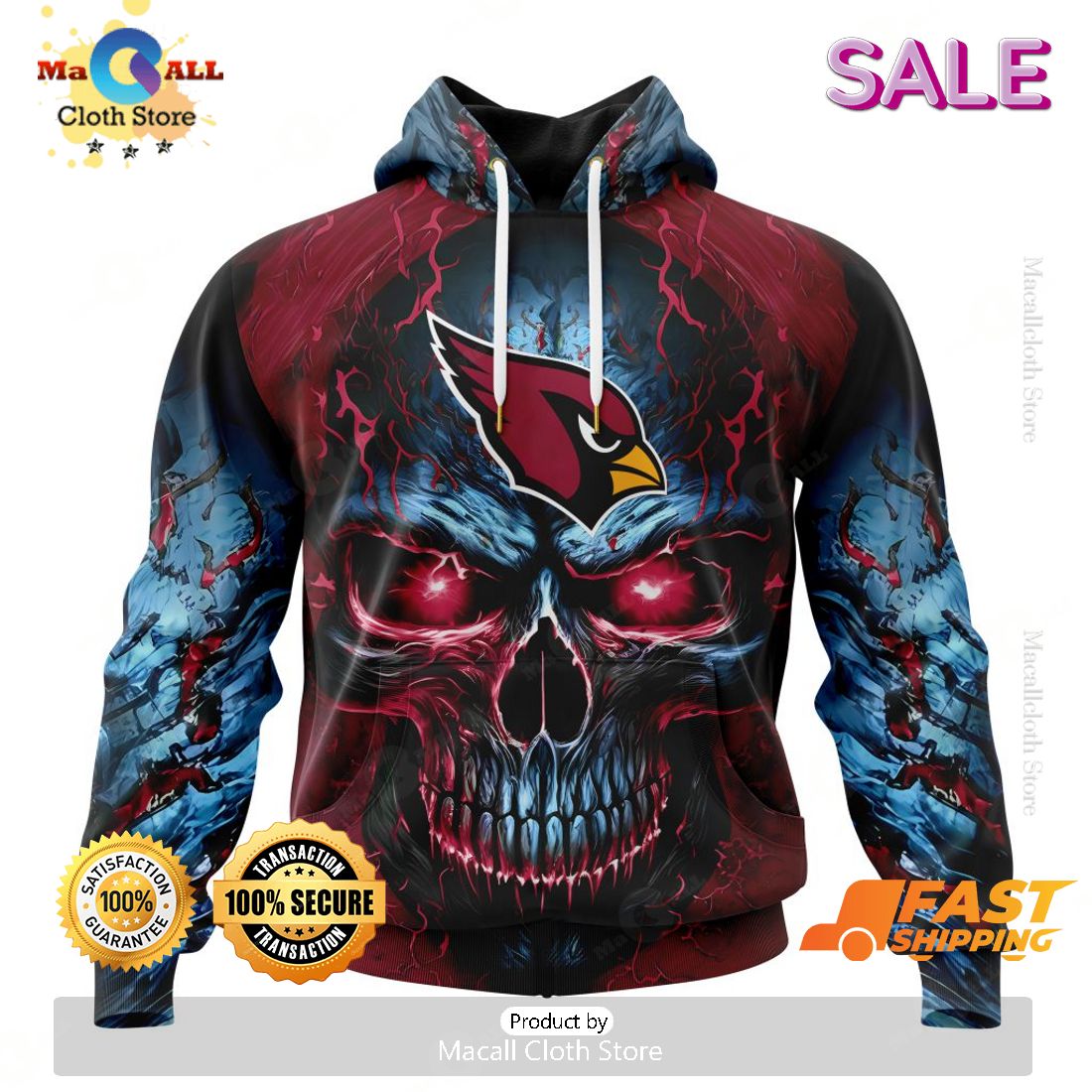 NFL Arizona Cardinals Personalized Special Design With Skull Art Hoodie 3D NFL Arizona Cardinals Personalized Special Design With Skull Art Hoodie 3D