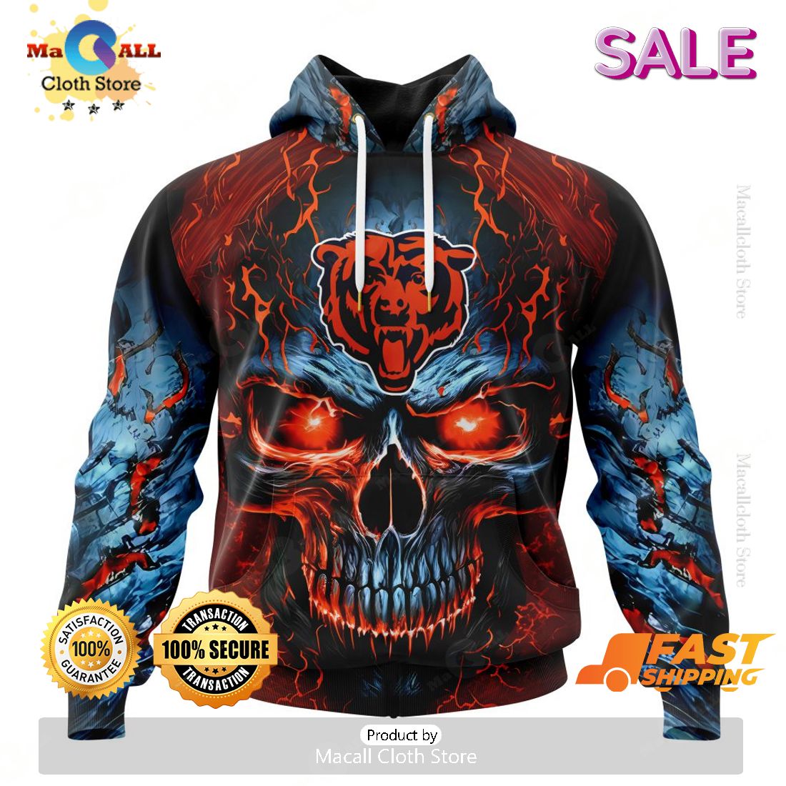 NFL Chicago Bears Personalized Special Design With Skull Art Hoodie 3D NFL Chicago Bears Personalized Special Design With Skull Art Hoodie 3D