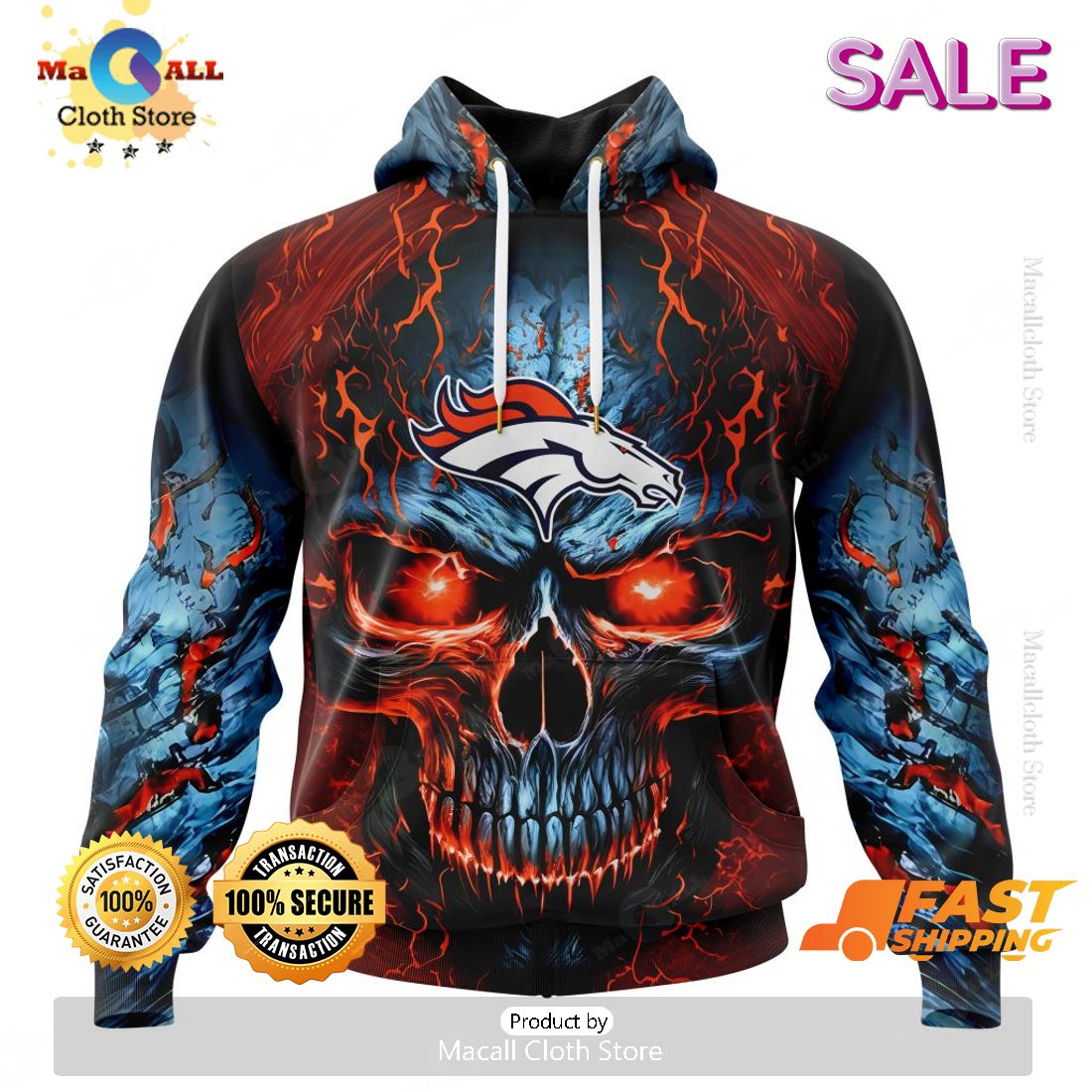 NFL Denver Broncos Personalized Special Design With Skull Art Hoodie 3D NFL Denver Broncos Personalized Special Design With Skull Art Hoodie 3D