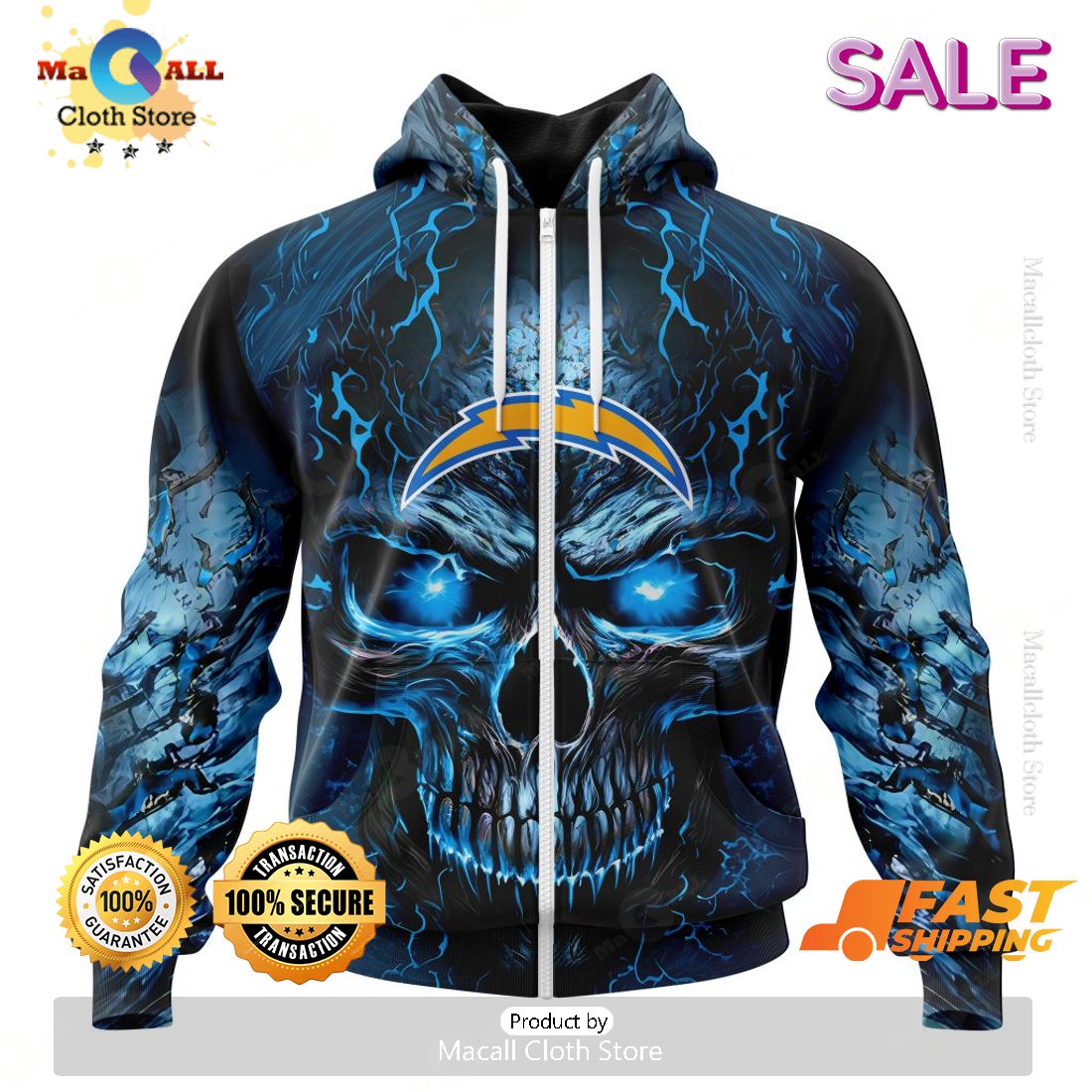 NFL Los Angeles Chargers Personalized Special Design With Skull Art Hoodie 3D