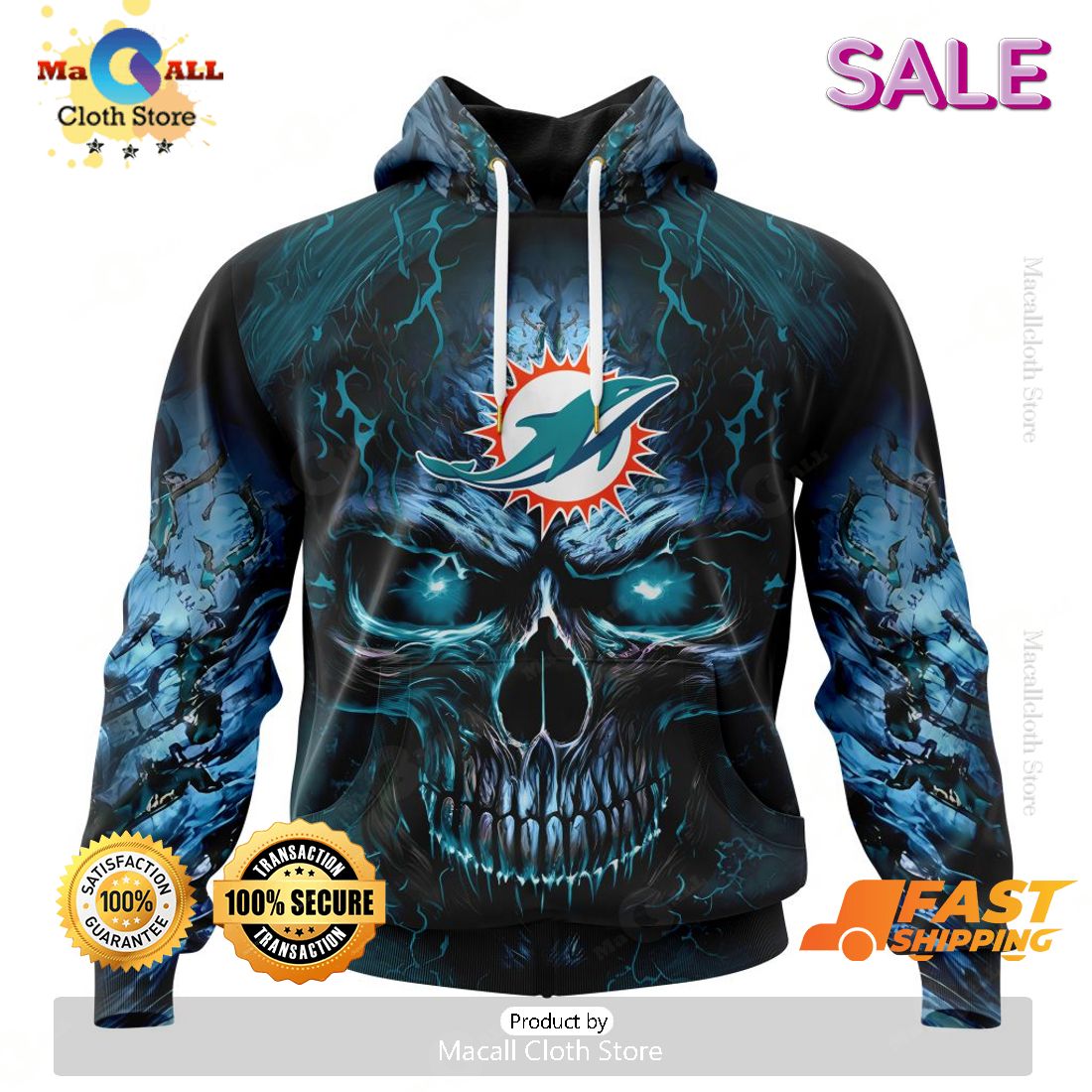 NFL Miami Dolphins Personalized Special Design With Skull Art Hoodie 3D NFL Miami Dolphins Personalized Special Design With Skull Art Hoodie 3D