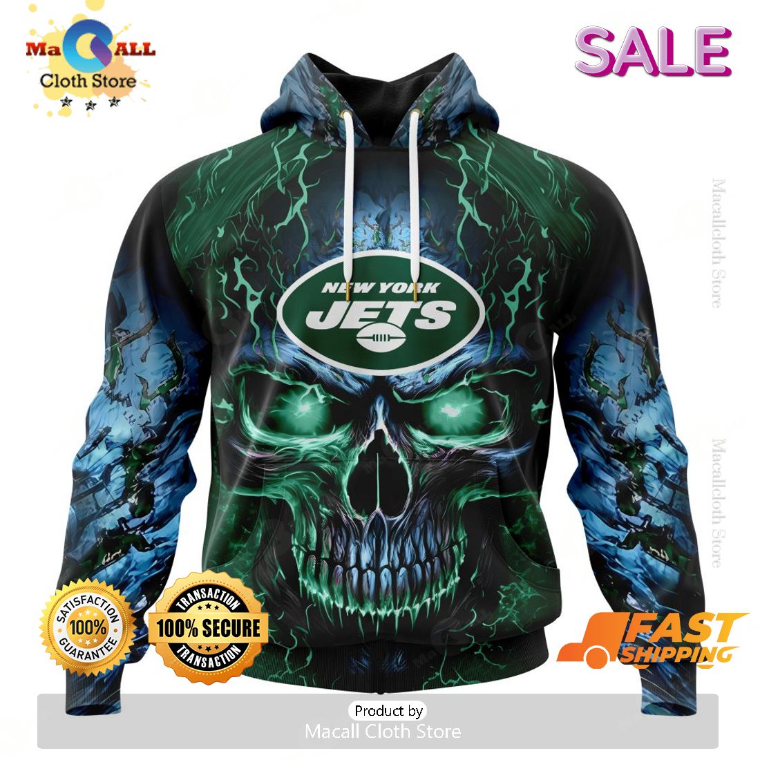 NFL New York Jets Personalized Special Design With Skull Art Hoodie 3D NFL New York Jets Personalized Special Design With Skull Art Hoodie 3D