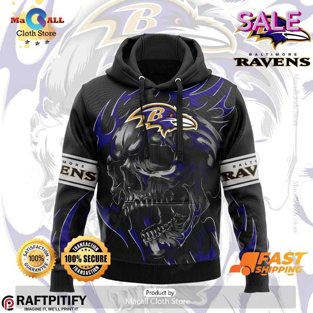 Baltimore Ravens NFL Punisher Skull Style Hoodie Sweatshirt 3D LIMITED EDITION