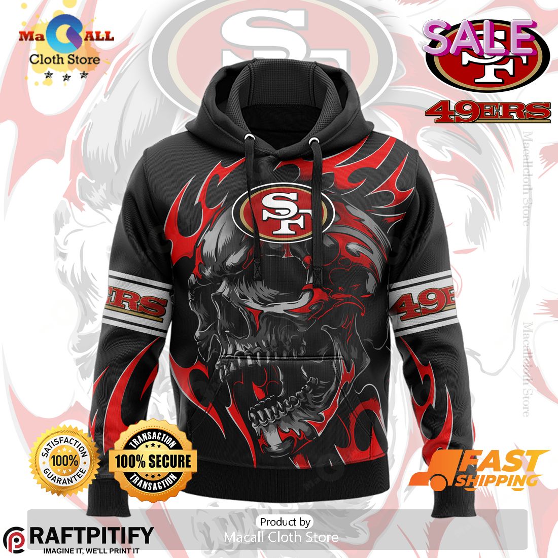 San Francisco 49ers NFL Punisher Skull Style Hoodie Sweatshirt 3D ...