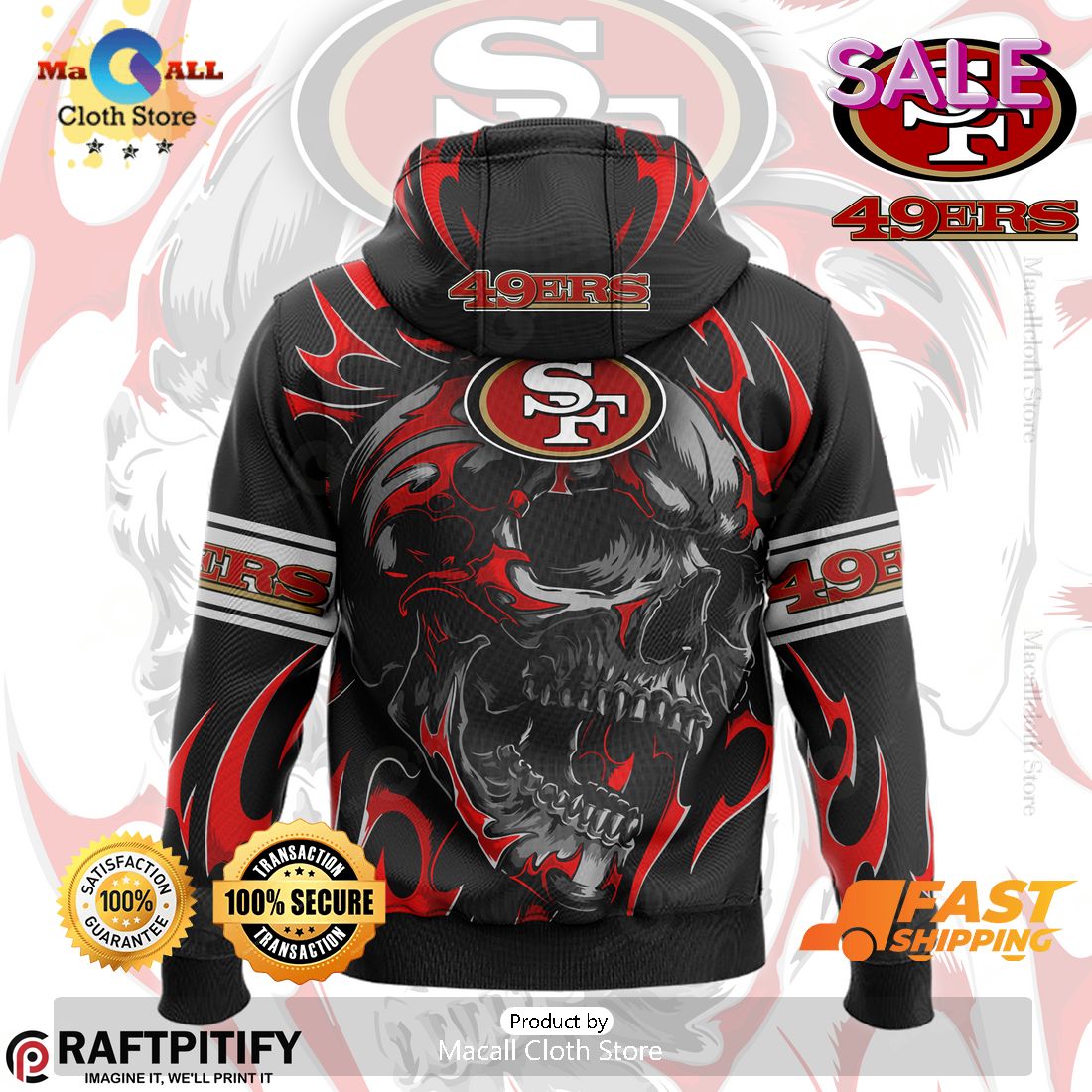 San Francisco 49ers NFL Punisher Skull Style Hoodie Sweatshirt 3D ...