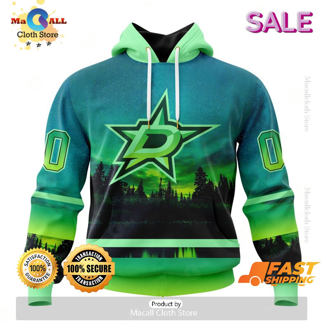 NHL Dallas Stars Personalized New Design With Northern Lights Hoodie 3D NHL Dallas Stars Personalized New Design With Northern Lights Hoodie 3D