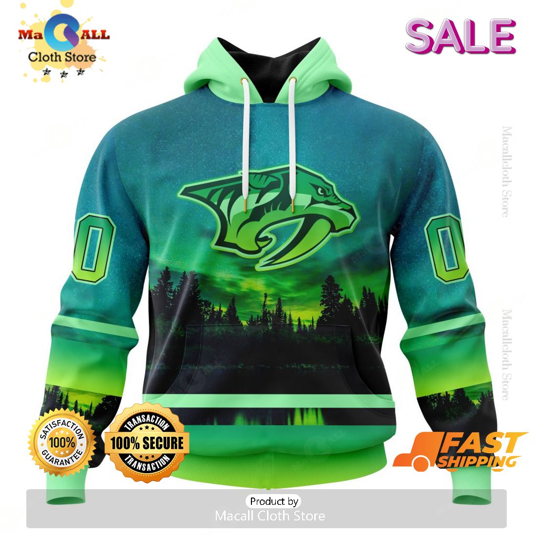 NHL Nashville Predators Personalized New Design With Northern Lights Hoodie 3D NHL Nashville Predators Personalized New Design With Northern Lights Hoodie 3D