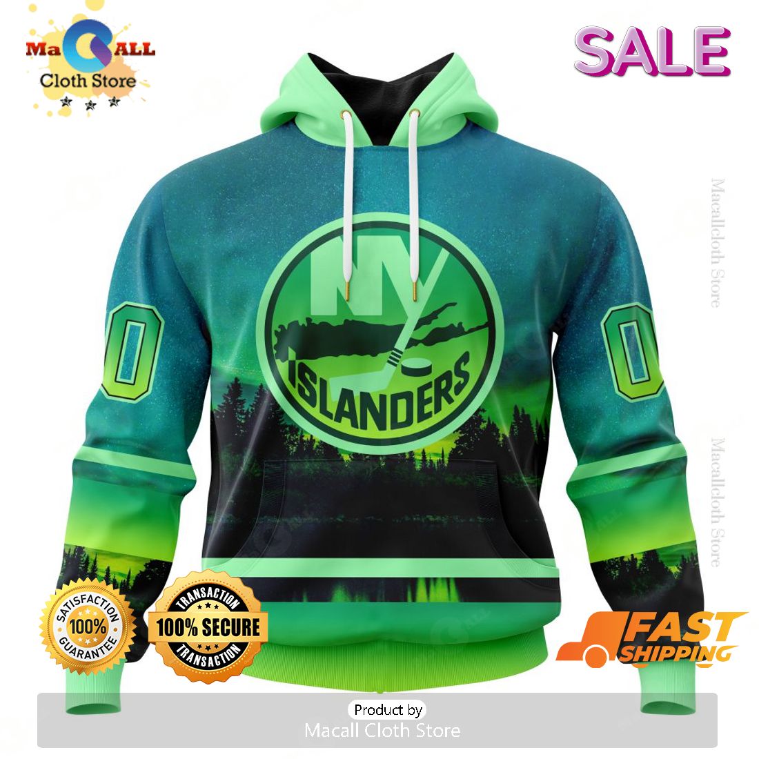 NHL New York Islanders Personalized New Design With Northern Lights Hoodie 3D NHL New York Islanders Personalized New Design With Northern Lights Hoodie 3D