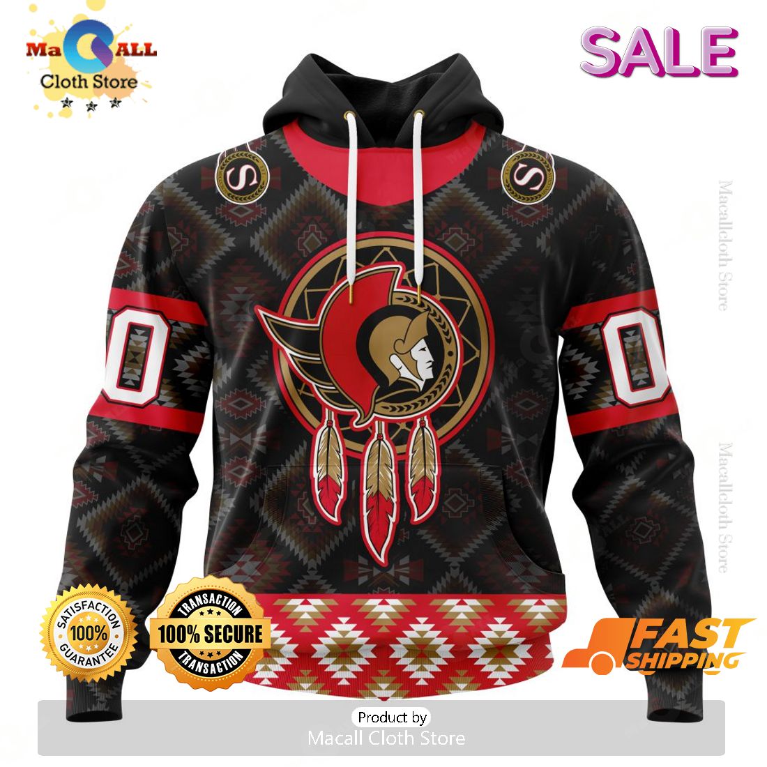 NHL Ottawa Senators Personalize Design With Native Pattern Hoodie 3D NHL Ottawa Senators Personalize Design With Native Pattern Hoodie 3D