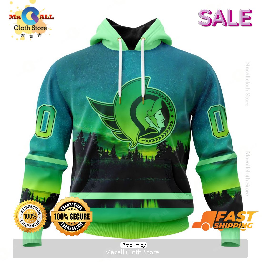 NHL Ottawa Senators Personalized New Design With Northern Lights Hoodie 3D NHL Ottawa Senators Personalized New Design With Northern Lights Hoodie 3D