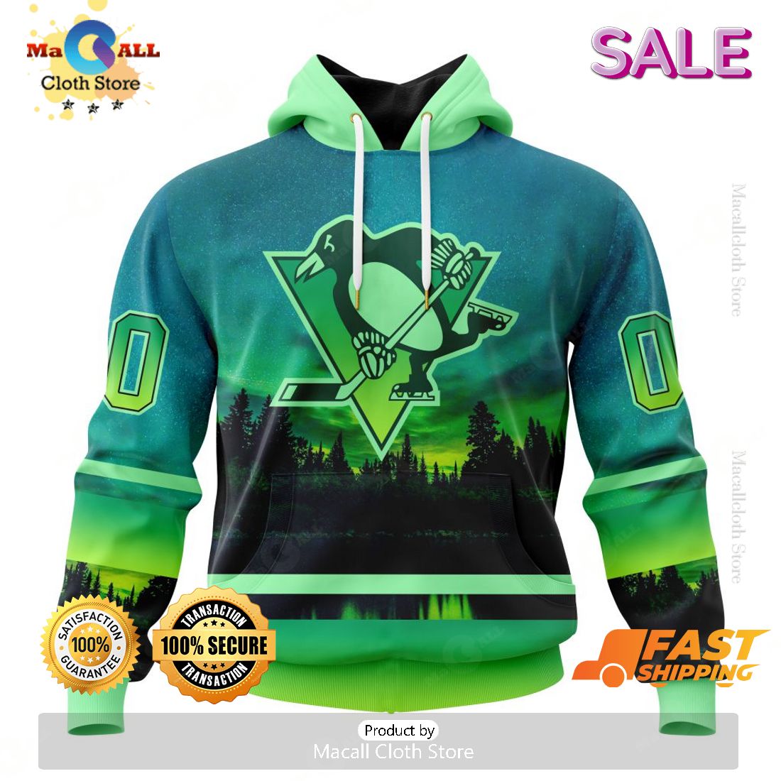 NHL Pittsburgh Penguins Personalized New Design With Northern Lights Hoodie 3D NHL Pittsburgh Penguins Personalized New Design With Northern Lights Hoodie 3D