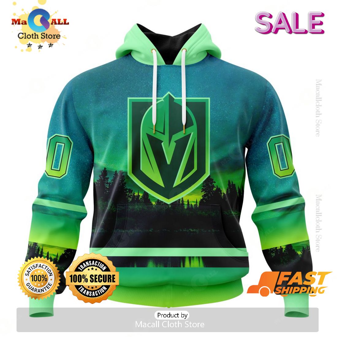 NHL Vegas Golden Knights Personalized New Design With Northern Lights Hoodie 3D NHL Vegas Golden Knights Personalized New Design With Northern Lights Hoodie 3D