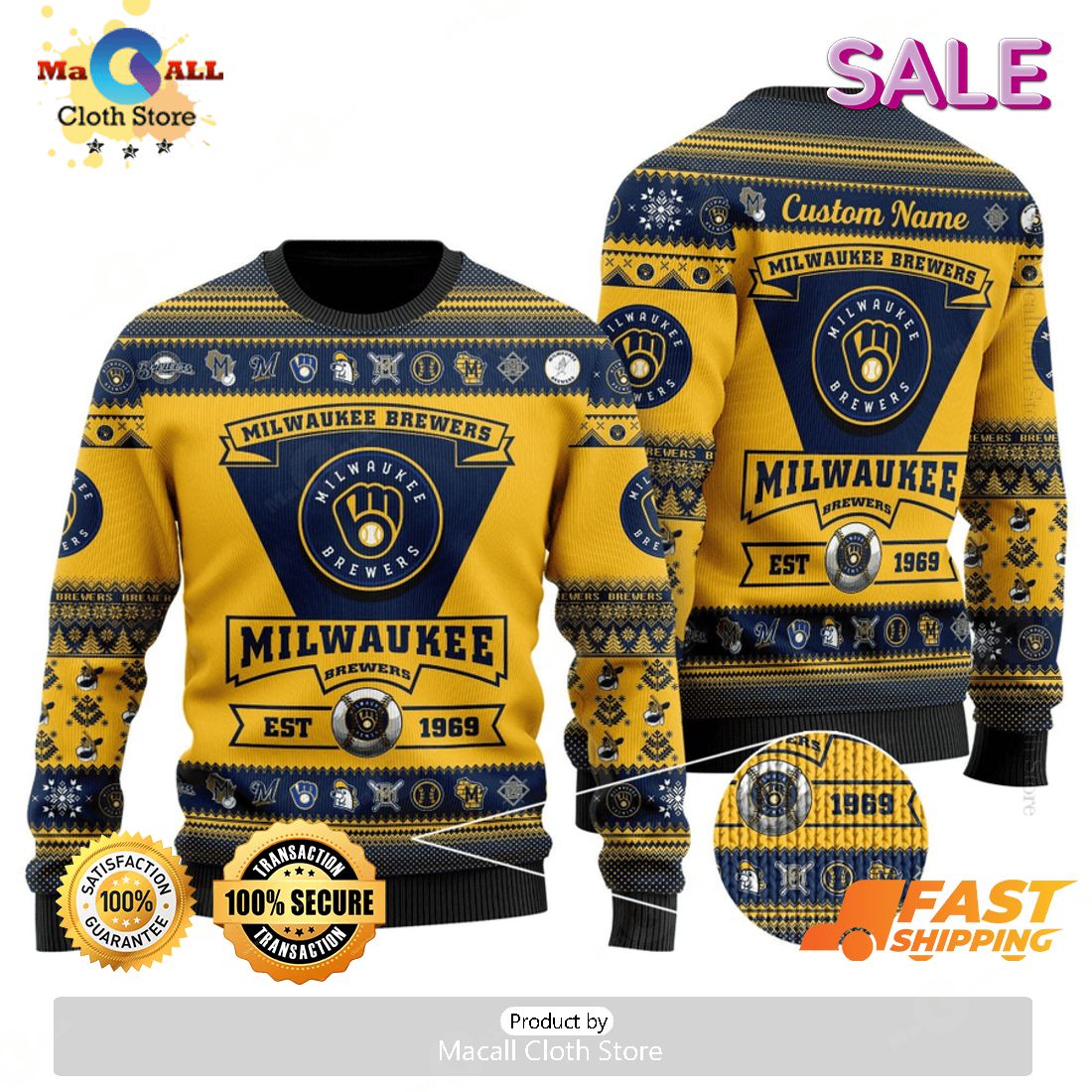 Custom Name MLB Milwaukee Brewers Champions Gift Ugly Christmas Sweater Custom Name MLB Milwaukee Brewers Champions Gift Ugly Christmas Sweater