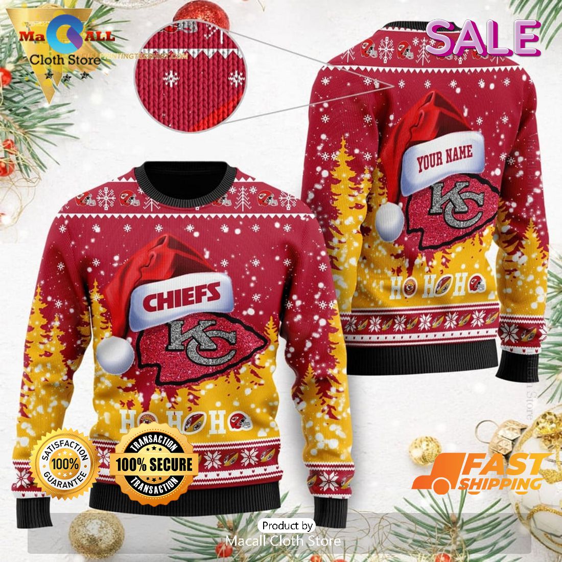 Custom Name NFL Kansas City Chiefs Hohoho Funny Gift Ugly Christmas Sweater Custom Name NFL Kansas City Chiefs Hohoho Funny Gift Ugly Christmas Sweater