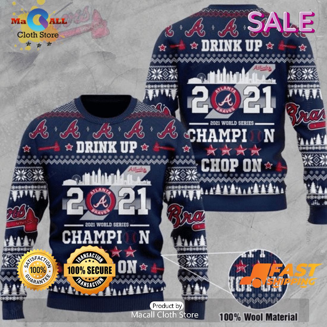 MLB Atlanta Braves Ugly Drink Up Champions Gift Ugly Christmas Sweater MLB Atlanta Braves Ugly Drink Up Champions Gift Ugly Christmas Sweater