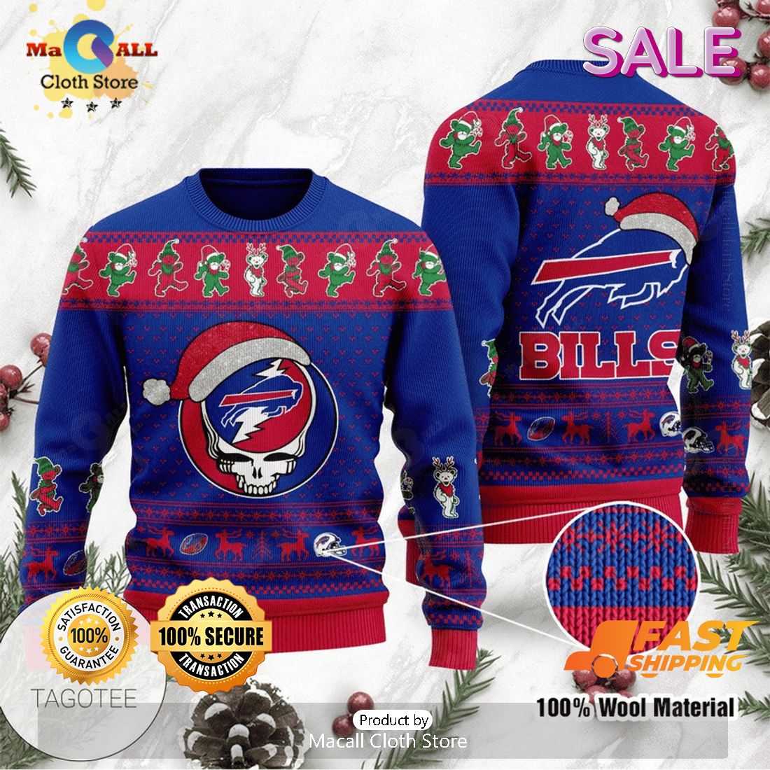 NFL Buffalo Bills Skull Logo Design Gift Ugly Christmas Sweater NFL Buffalo Bills Skull Logo Design Gift Ugly Christmas Sweater