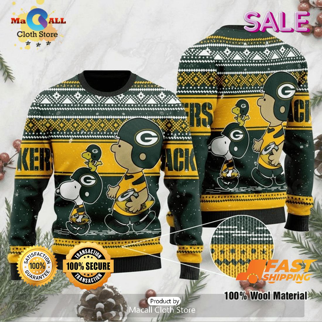 NFL Green Bay Packers Snoopy With Friends Gift Ugly Christmas Sweater NFL Green Bay Packers Snoopy With Friends Gift Ugly Christmas Sweater