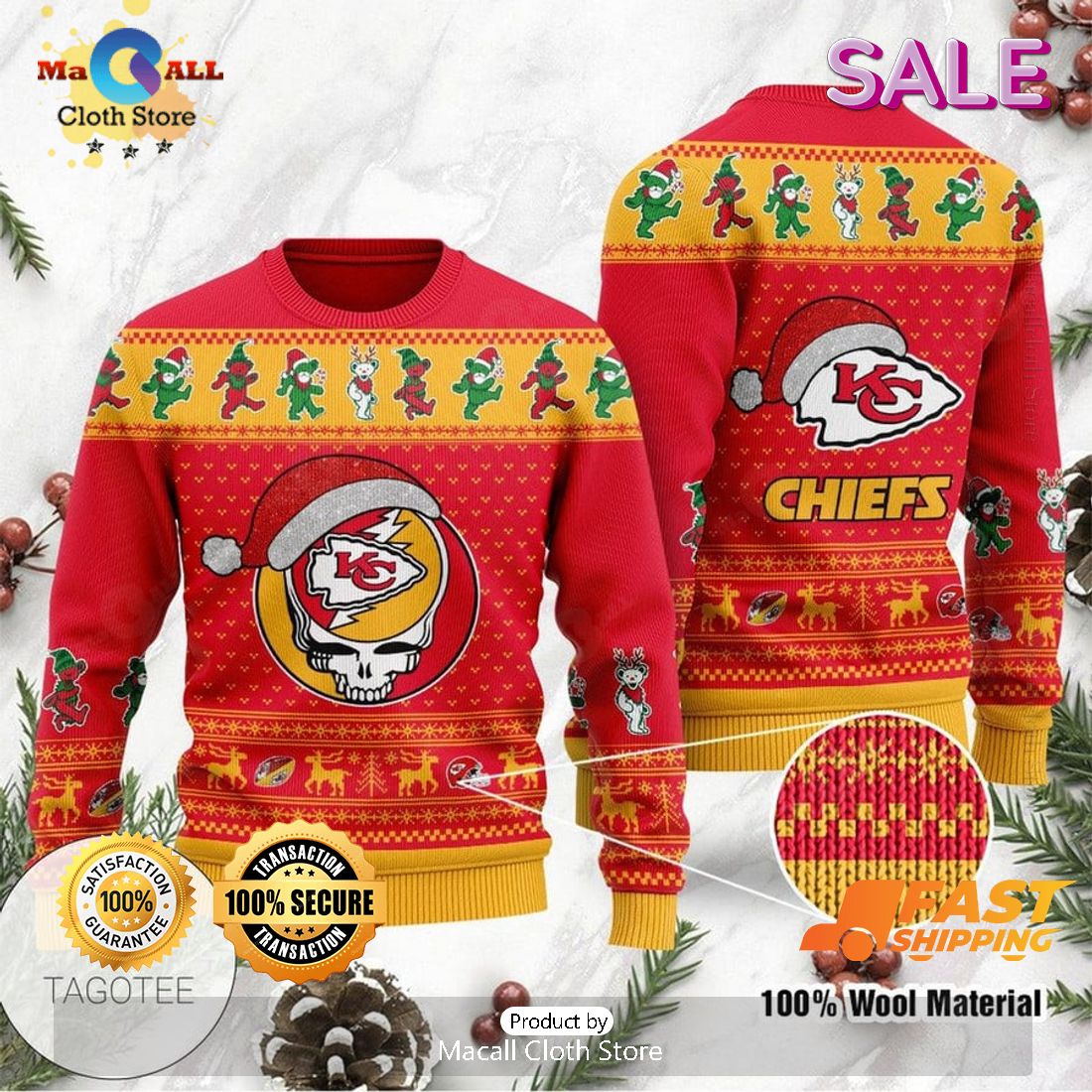 NFL Kansas City Chiefs Skull Design Gift Ugly Christmas Sweater NFL Kansas City Chiefs Skull Design Gift Ugly Christmas Sweater