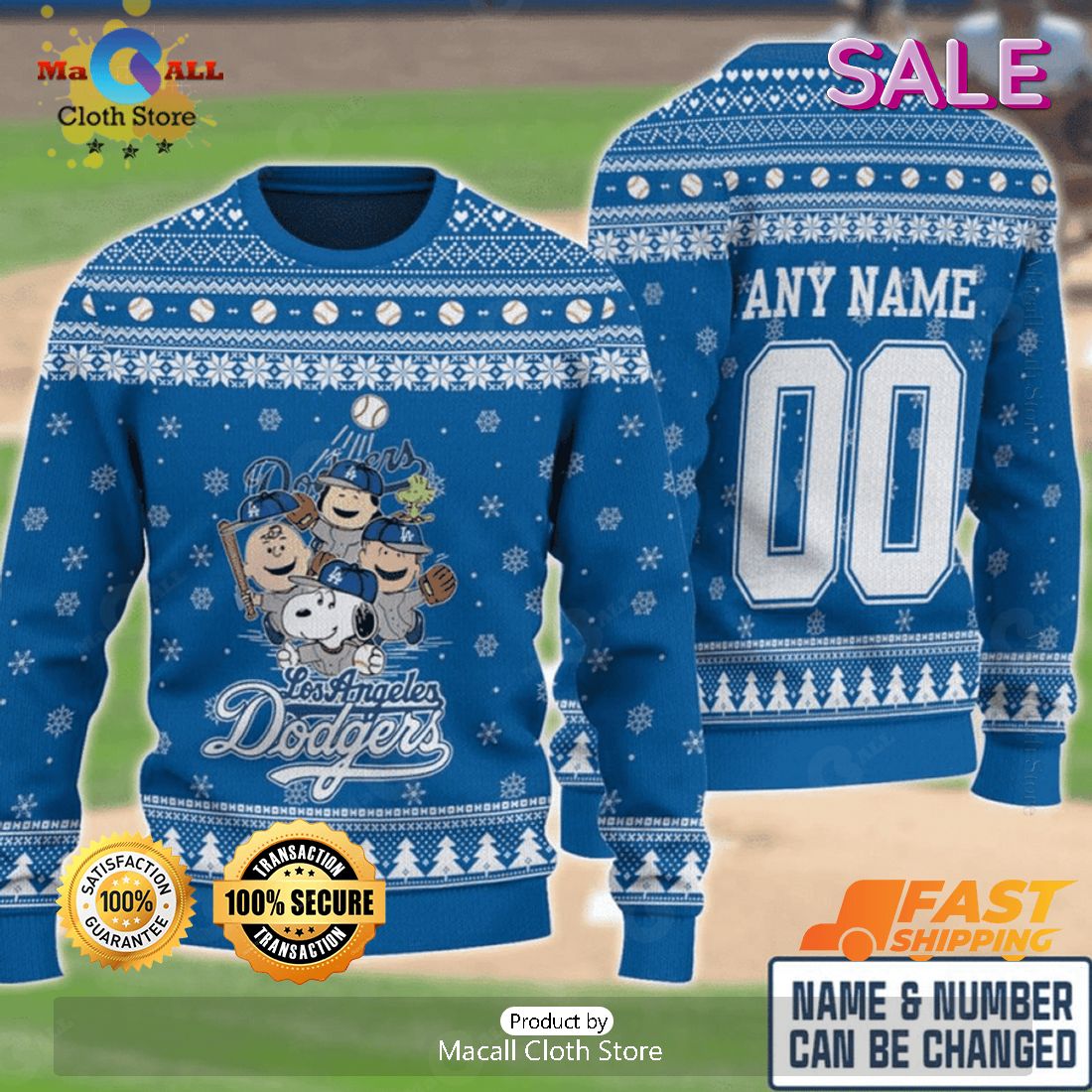 Personalized MLB Los Angeles Dodgers Snoopy With Friends Gift Ugly Christmas Sweater Personalized MLB Los Angeles Dodgers Snoopy With Friends Gift Ugly Christmas Sweater