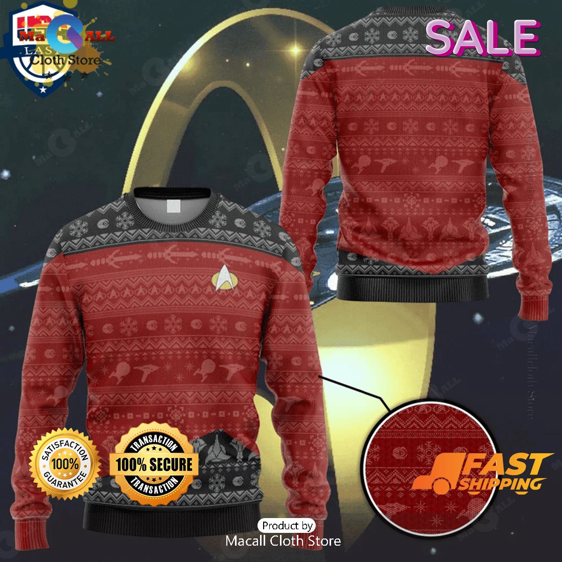 Startrek Old Film Uniform Unisex Gift Ugly Christmas Sweater Startrek Old Film Uniform Unisex Gift Ugly Christmas Sweater