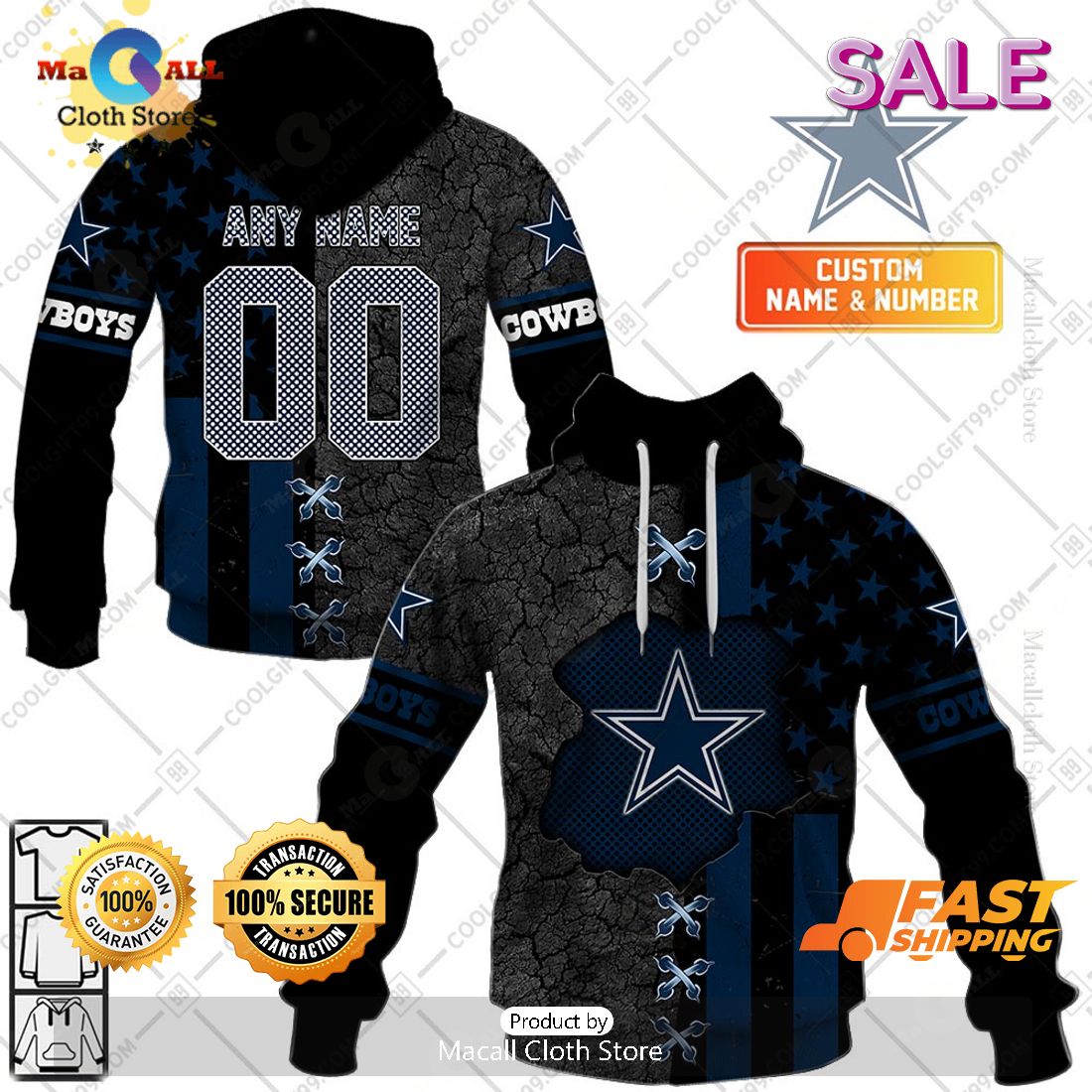 NFL Dallas Cowboys Personalized Flag Special Design Zip Hoodie, Sweatshirt 3D