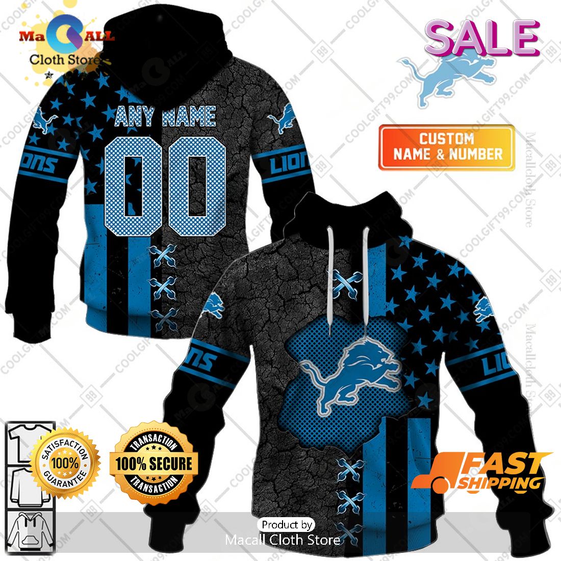 NFL Detroit Lions Personalized Flag Special Design Zip Hoodie, Sweatshirt 3D NFL Detroit Lions Personalized Flag Special Design Zip Hoodie, Sweatshirt 3D