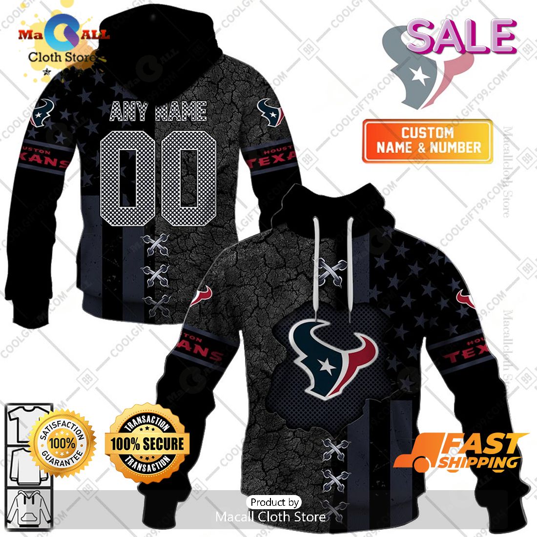 NFL Houston Texans Personalized Flag Special Design Zip Hoodie, Sweatshirt 3D
