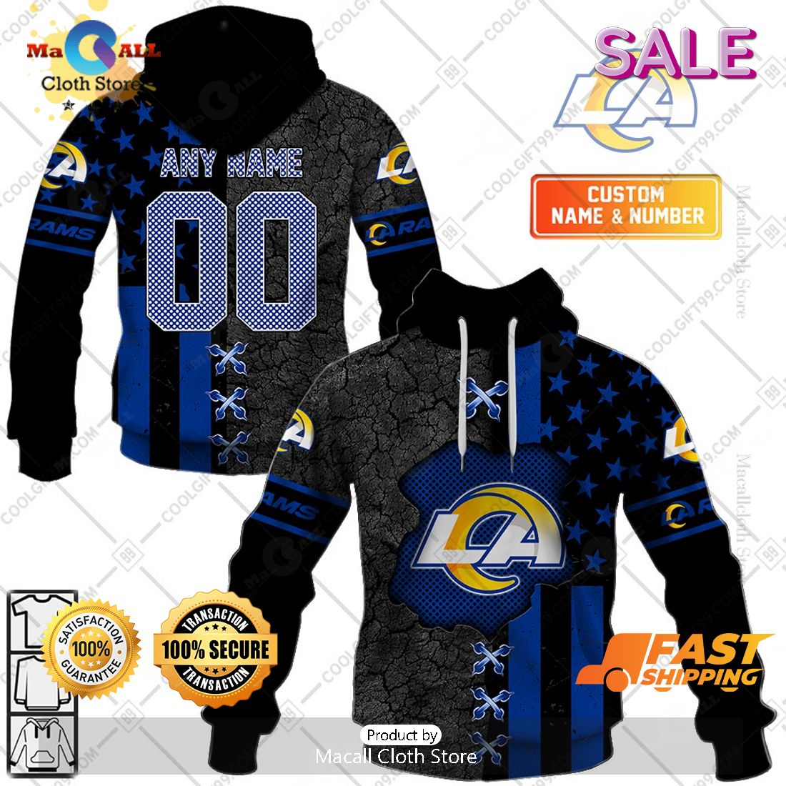 NFL Los Angeles Rams Personalized Flag Special Design Zip Hoodie, Sweatshirt 3D