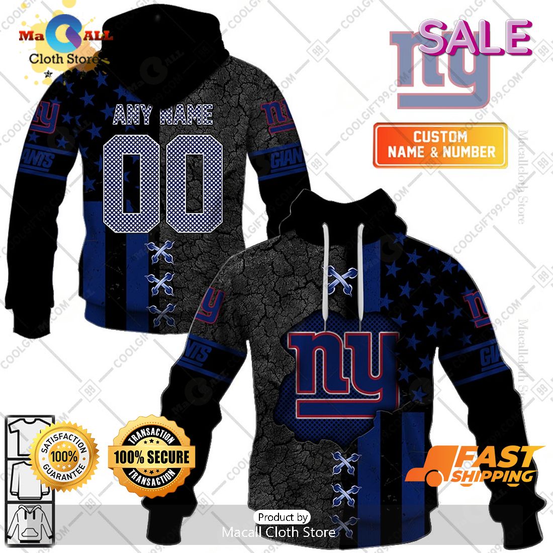 NFL New York Giants Personalized Flag Special Design Zip Hoodie, Sweatshirt 3D