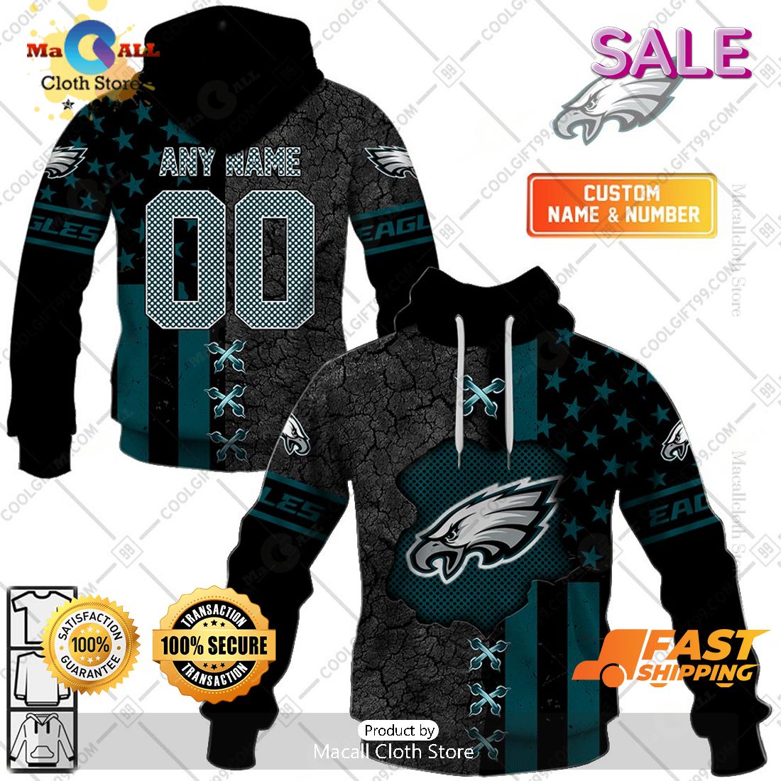 NFL Philadelphia Eagles Personalized Flag Special Design Zip Hoodie, Sweatshirt 3D