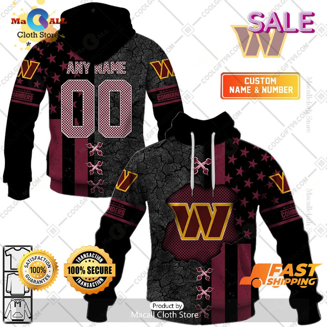 NFL Washington Commanders Personalized Flag Special Design Zip Hoodie, Sweatshirt 3D