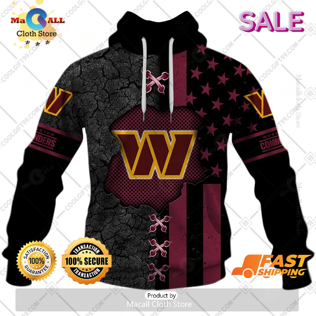 NFL Washington Commanders Personalized Flag Special Design Zip Hoodie, Sweatshirt 3D