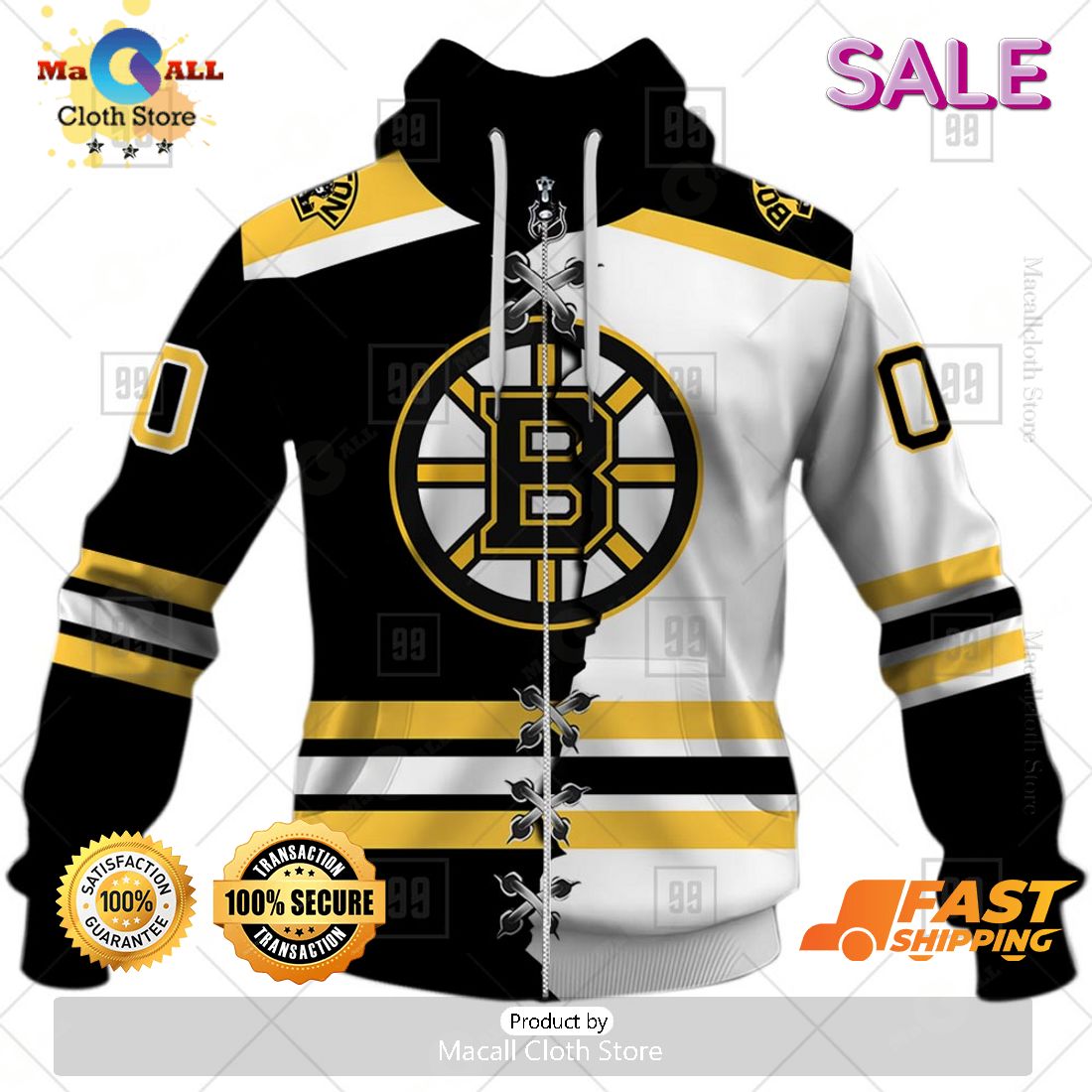 NHL Boston Bruins Personalized Broken Mix Jersey Style Zip Hoodie, Sweatshirt 3D