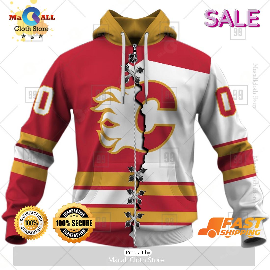 NHL Calgary Flames Personalized Broken Mix Jersey Style Zip Hoodie, Sweatshirt 3D NHL Calgary Flames Personalized Broken Mix Jersey Style Zip Hoodie, Sweatshirt 3D