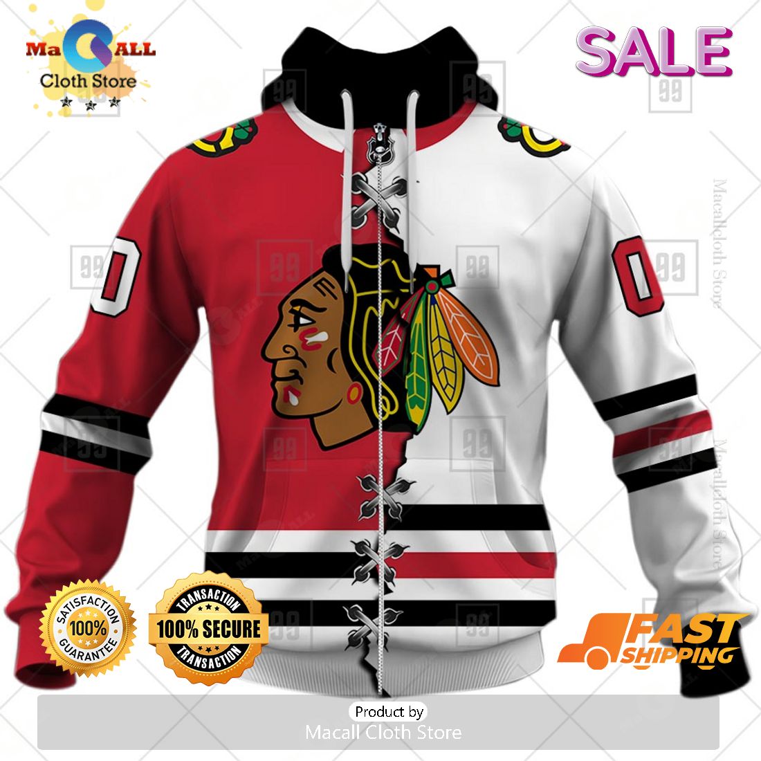 NHL Chicago Blackhawks Personalized Broken Mix Jersey Style Zip Hoodie, Sweatshirt 3D NHL Chicago Blackhawks Personalized Broken Mix Jersey Style Zip Hoodie, Sweatshirt 3D