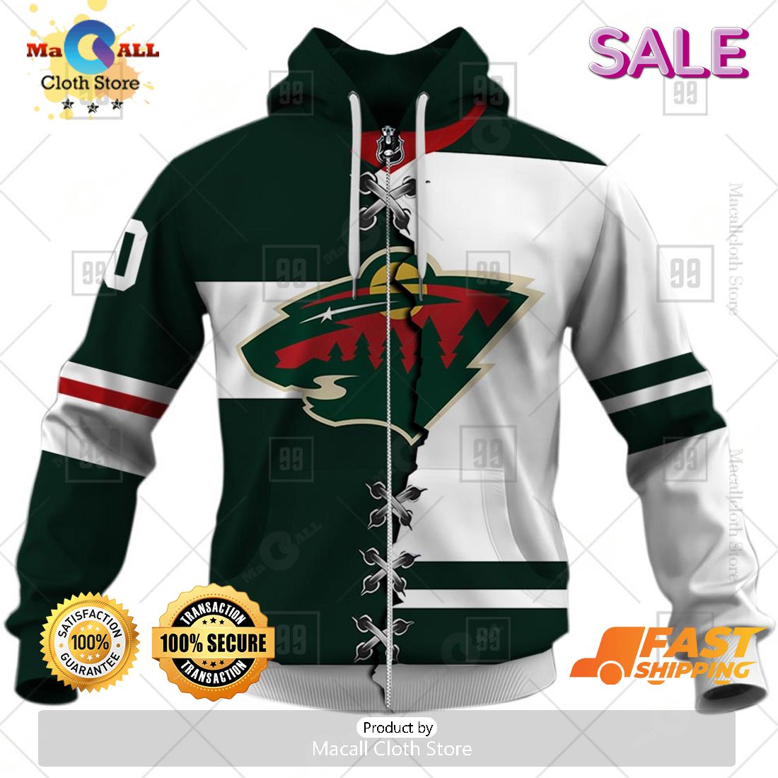 NHL Minnesota Wild Personalized Broken Mix Jersey Style Zip Hoodie, Sweatshirt 3D NHL Minnesota Wild Personalized Broken Mix Jersey Style Zip Hoodie, Sweatshirt 3D