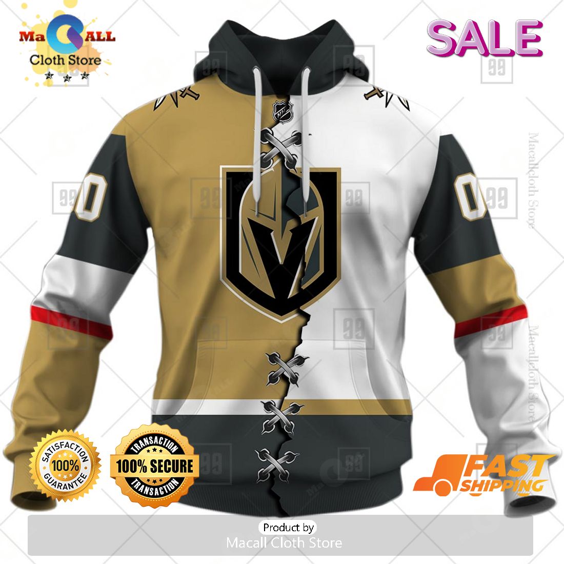 NHL Vegas Golden Knights Personalized Broken Mix Jersey Style Zip Hoodie, Sweatshirt 3D