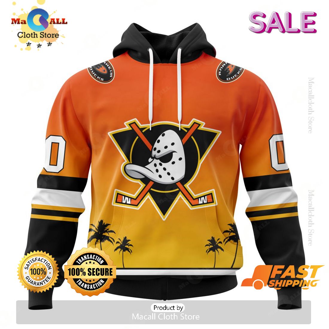 NHL Anaheim Ducks Personalize Gradient Series Concept Kits Zip Hoodie, Sweatshirt 3D
