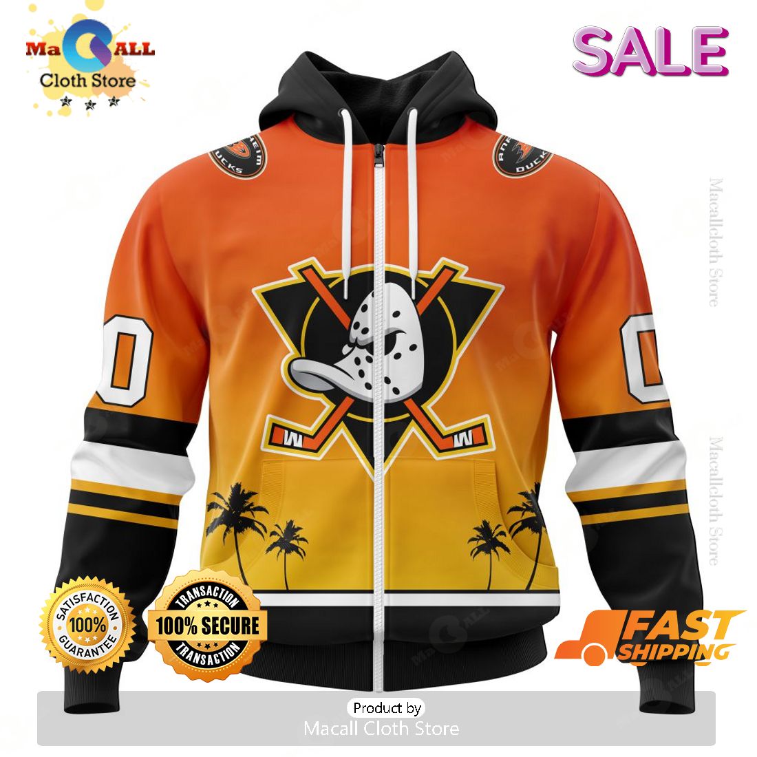 NHL Anaheim Ducks Personalize Gradient Series Concept Kits Zip Hoodie, Sweatshirt 3D